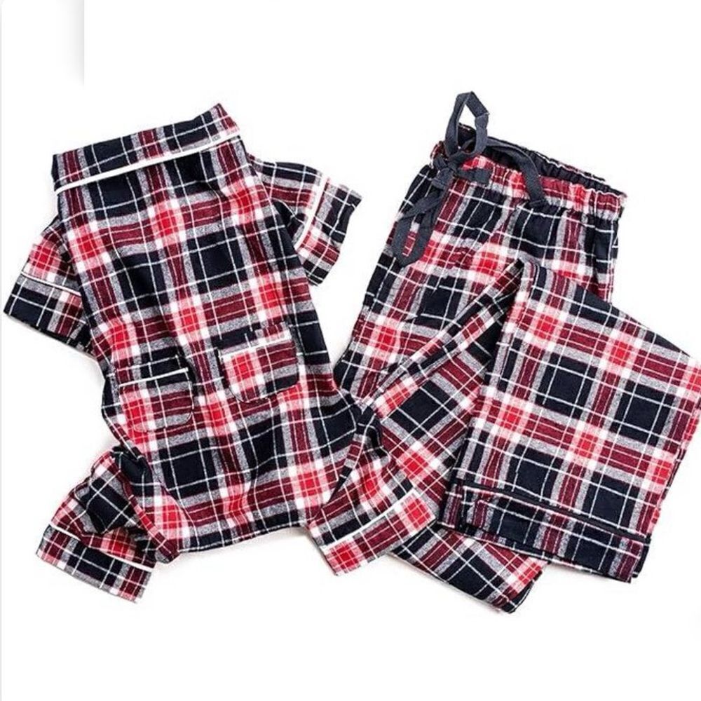 Fabdog Blue Plaid Flannel Matching Human Pajamas Set
